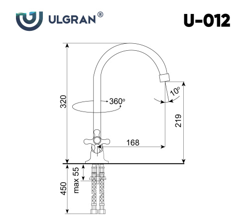 Смеситель для кухни Ulgran Classic U-012-343 на раковину антрацит без термостата - фото 2