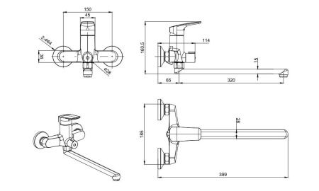 Комплект смесителей Aquatek ВЕГА AQ1033MB настенный черный