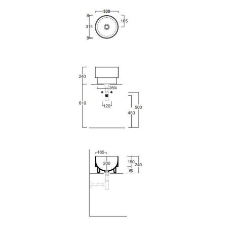 Раковина керамическая Simas Po-mo PO03bi 30х30 полувстраиваемая цвет белый без отверстий под смеситель