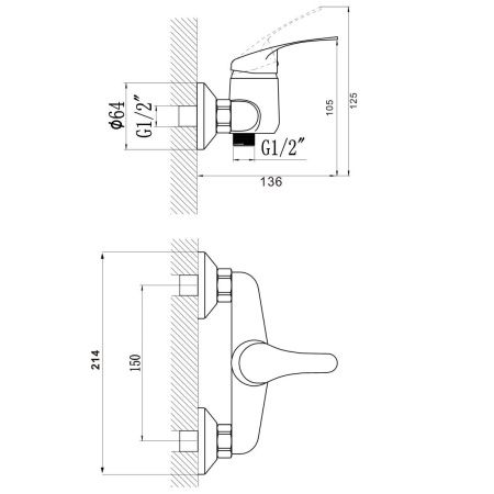 Смеситель для ванны и душа Savol S-T3001 настенный хром