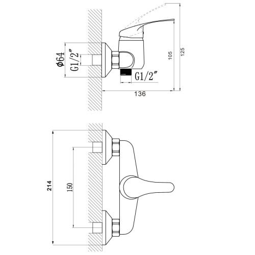 Смеситель для ванны и душа Savol S-T3001 настенный хром - фото 3