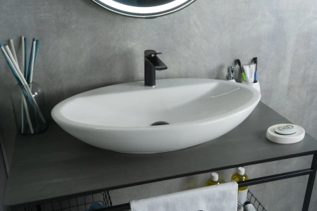 Раковина керамическая Gid Lago 51149 70х40 накладная цвет белый 1 отверстие под смеситель