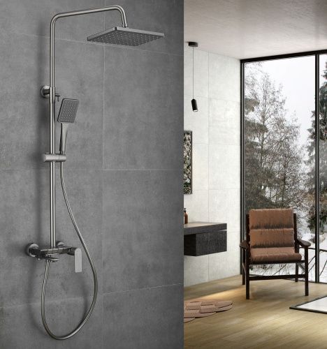 Душевая стойка Haiba HB24639-3 настенная цвет оружейная сталь - фото 4