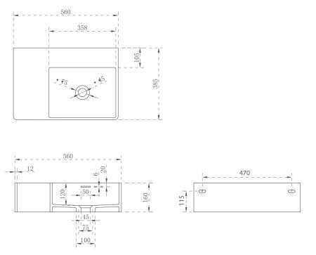 Раковина из искусственного камня Abber STEIN AS2644 R 60х40 подвесная цвет белый без отверстий под смеситель
