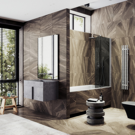 Душевая шторка на ванну Maybah Glass MGV-608-5 50х140 стекло тонированное профиль хром матовый ориентация универсальная