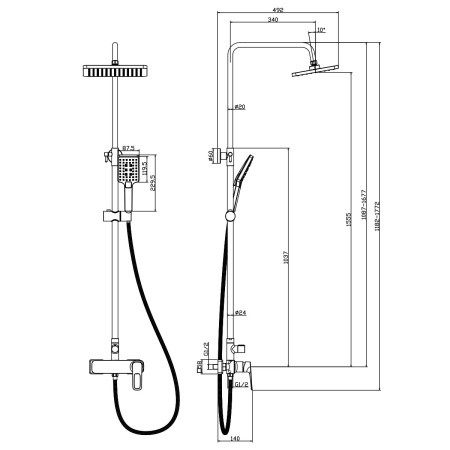 Душевая стойка Rossinka RS46 RS46-45 настенная