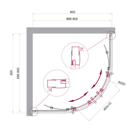 Душевой уголок BelBagno UNO-195 UNO-195-R-2-90-P-Cr 90х90 стекло рифленое профиль хром глянцевый без поддона