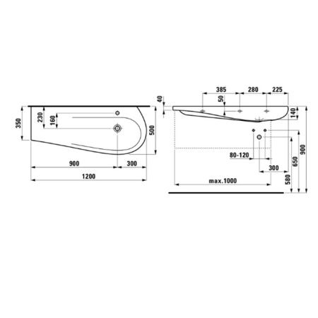 Раковина керамическая Laufen Alessi One 8.1497.4.400.104.1 120 см подвесная цвет белый 1 отверстие под смеситель