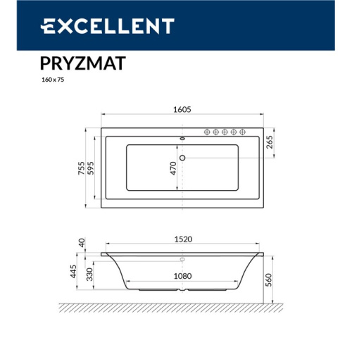 Ванна гидромассажная Excellent PRYZMAT WAEX.PRY16.SOFT.CR 160х75  прямоугольная - фото 3