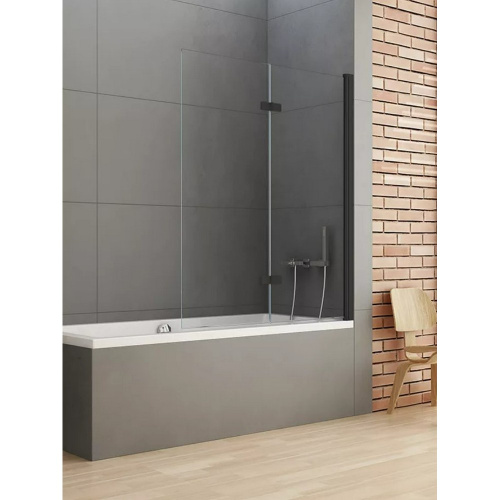 Душевая шторка на ванну New Trendy NEW SOLEO Black P-0044 120х140 стекло прозрачное профиль черный ориентация правая - фото 2