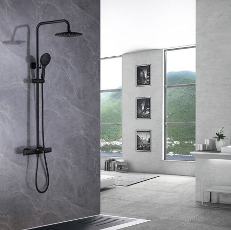 Душевая стойка Abber AF8516B настенная цвет черный с термостатом
