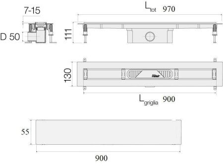 Душевой лоток Valsir Linea KIT LINEA 900 90х5 хром