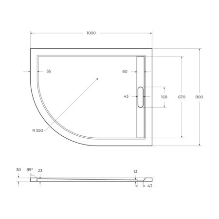 Душевой поддон из искусственного камня Cezares TRAY-AS-RH-100/80-30-W-R 100х80 белый без ножек