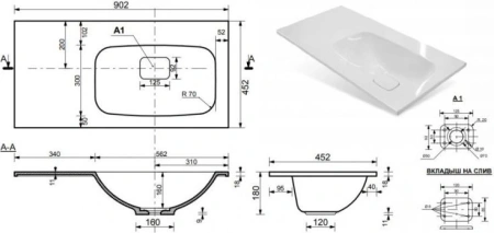 Тумба TA-MBO-90PR(R)-blanco + Раковина ФР-00003478 Taliente