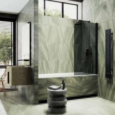 Душевая шторка на ванну Maybah Glass MGV-603-6 40х140 стекло тонированное профиль черный ориентация универсальная