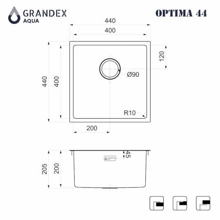 Кухонная мойка Grandex Aqua 5011353 45х45 цвет серый поверхность матовая