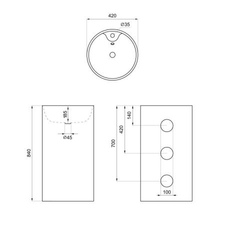 Раковина из сантехнического фарфора Wellsee Callipy Art 32890300S 40х40 напольная цвет черный 1 отверстие под смеситель