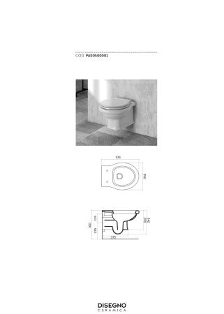 Чаша унитаза подвесная Disegno Ceramica Paolina PA00500001 цвет белый без сиденья безободковая