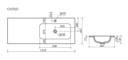 Раковина из сантехнического фарфора Ceramica Nova GRACE CN7021 120х50 накладная цвет белый 1 отверстие под смеситель