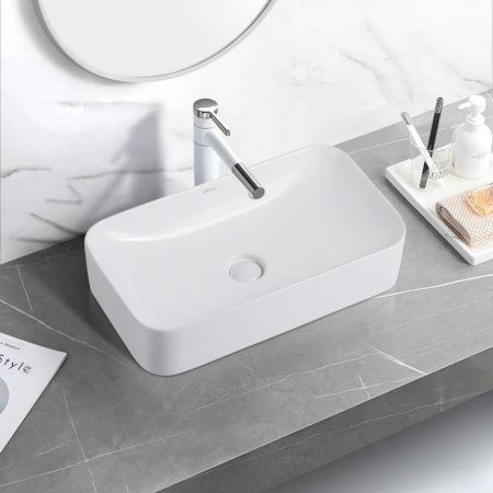 Раковина керамическая Abber RECHTECK AC2204 60х40 накладная цвет белый без отверстий под смеситель