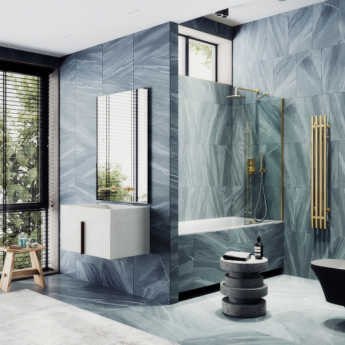 Душевая шторка на ванну Maybah Glass MGV-59-3ш 60х140 стекло прозрачное профиль золото глянцевое - фото 2