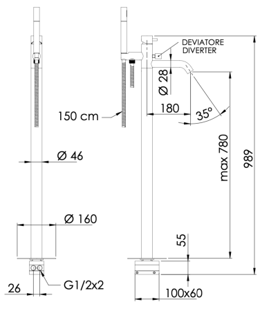 Смеситель для ванны Daniel Tokyo TK678CR напольный хром