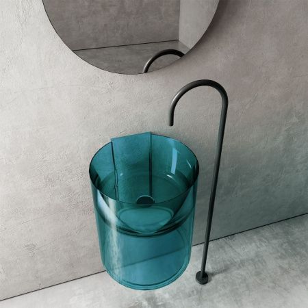 Раковина из полиэфирной смолы Abber KRISTALL AT2704Aquamarin 40х40 подвесная цвет зеленый без отверстий под смеситель