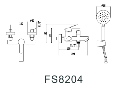 Смеситель для ванны и душа Fmark FS8204H настенный черный