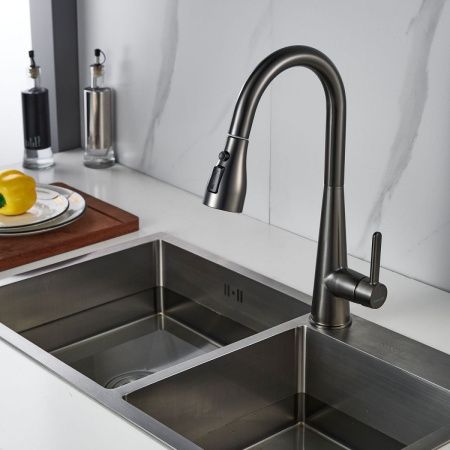 Смеситель для кухни Shevanik S363T на мойку оружейная сталь