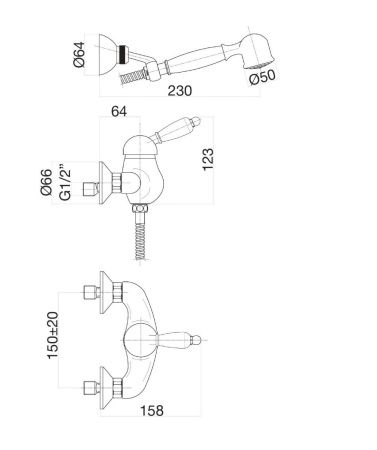 Смеситель для ванны и душа Fiore Imperiale 83CO5127 настенный хром/золото
