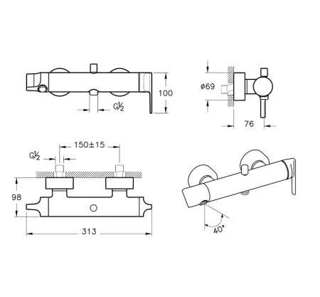 Смеситель Vitra Suit A4281826 настенный медь