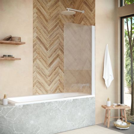 Душевая шторка на ванну Vegas-Glass EV+EV NOVO EV NOVO 76 01 Moru R 76х139 стекло рифленое профиль белый ориентация правая