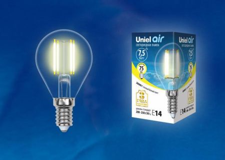 Лампа светодиодная филаментная Uniel AIR C (АИР Ц) LED-CW35-7,5W/WW/E14/CL GLA01TR картон