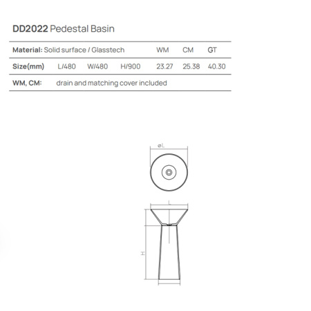 Раковина из искусственного камня Dea Design Pedestal Basin DD2022 480 R3 50х50 напольная цвет зеленый без отверстий под смеситель