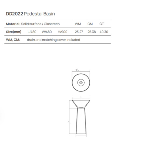 Раковина из искусственного камня Dea Design Pedestal Basin DD2022 480 R4 50х50 напольная цвет черный без отверстий под смеситель - фото 2