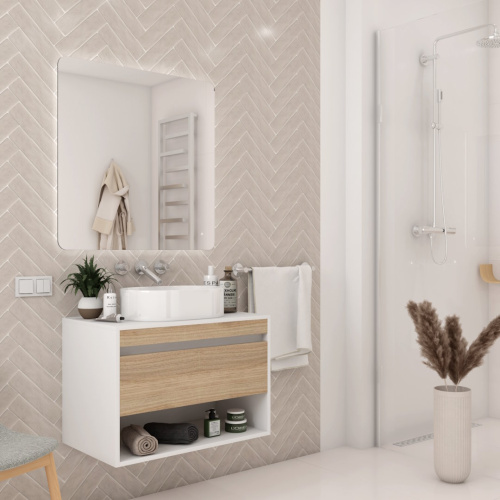 Тумба под раковину Teymi Ritta T60539 75х45х52 подвесная цвет белый/дуб - фото 4