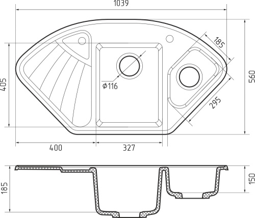 Кухонная мойка Granfest Corner C-1040E черный 104х56 цвет черный - фото 3