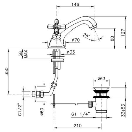 Смеситель Nicolazzi Complementi 1932BZ45 на раковину бронза