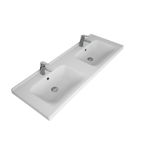 Раковина керамическая Dreja Harmony 641938 125х47 подвесная цвет белый 2 отверстия под смеситель - фото 5