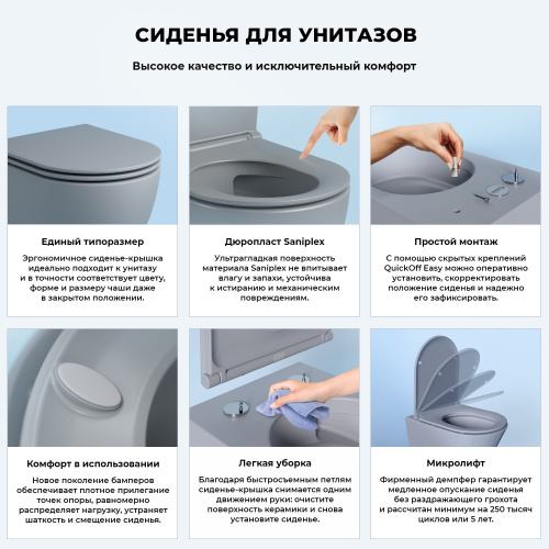 Унитаз подвесной Wellsee Pure BY Wellsee 182605001 серый матовый с сиденьем микролифт безободковый каскадный смыв - фото 5