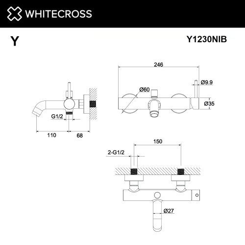 Смеситель для ванны Whitecross Y brushed nickel Y1230NIB настенный никель брашированный без термостата - фото 3
