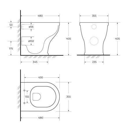 Чаша унитаза приставная Cezares GIUBILEO CZR-265-CBR цвет белый без сиденья безободковая каскадный смыв