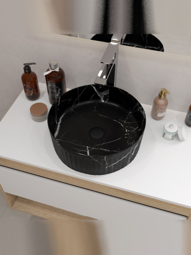 Раковина из сантехнического фарфора Teymi Martta T52183 37х37 накладная цвет черный мрамор - фото 5