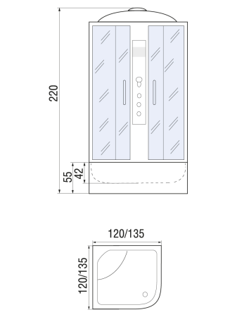 Душевой бокс River TEMZA 135/135/55 MT (10000000802) 135х135 четверть круга с крышей ориентация универсальная