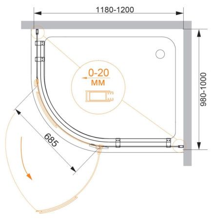 Душевой уголок Cezares BERGAMO BERGAMO-W-RH-1-120/100-ARCO-C-Cr-R-IV 120х100 стекло прозрачное профиль хром без поддона
