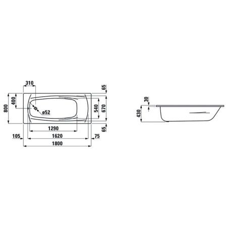Ванна стальная Laufen Palladium 2.2510.3.600.040.1 180х80 встраиваемая прямоугольная без ножек