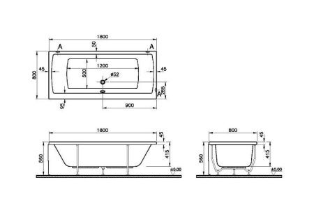 Ванна акриловая Vitra Neon 52540001000 180х80 пристенная прямоугольная без ножек