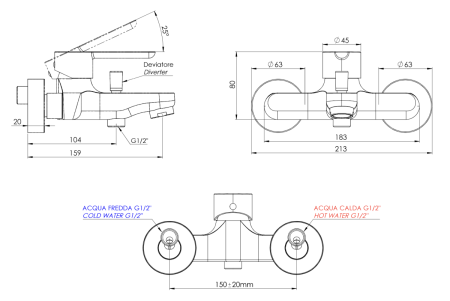 Смеситель для ванны Mariani Winter B14212WN настенный черный