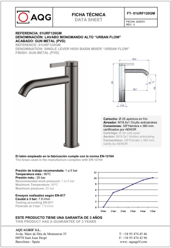 Смеситель AQG Urban Flow 01URF120GM на столешницу оружейная сталь - фото 2