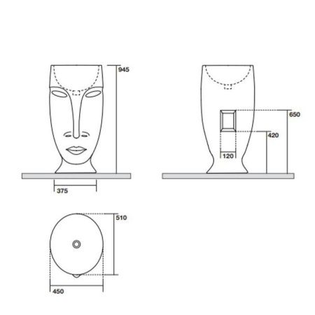Раковина из сантехнического фарфора Kerasan Artwork 474086 50х50 напольная цвет белый/серебро без отверстий под смеситель